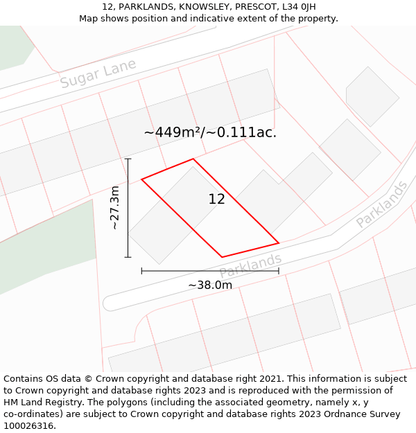 12, PARKLANDS, KNOWSLEY, PRESCOT, L34 0JH: Plot and title map