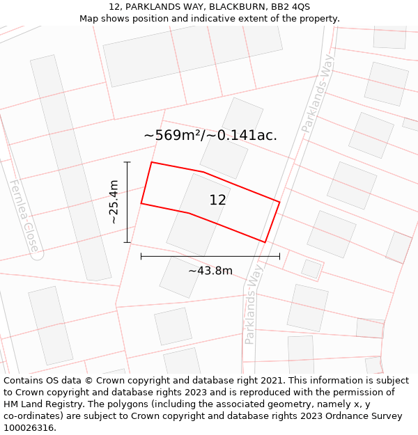 12, PARKLANDS WAY, BLACKBURN, BB2 4QS: Plot and title map