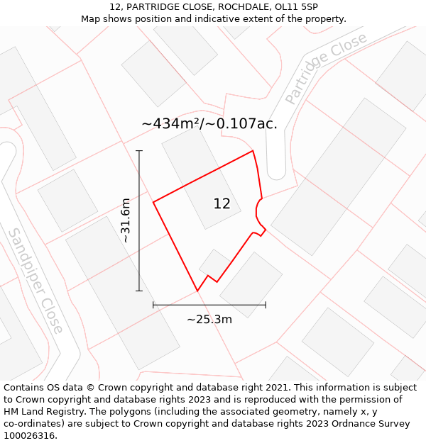 12, PARTRIDGE CLOSE, ROCHDALE, OL11 5SP: Plot and title map