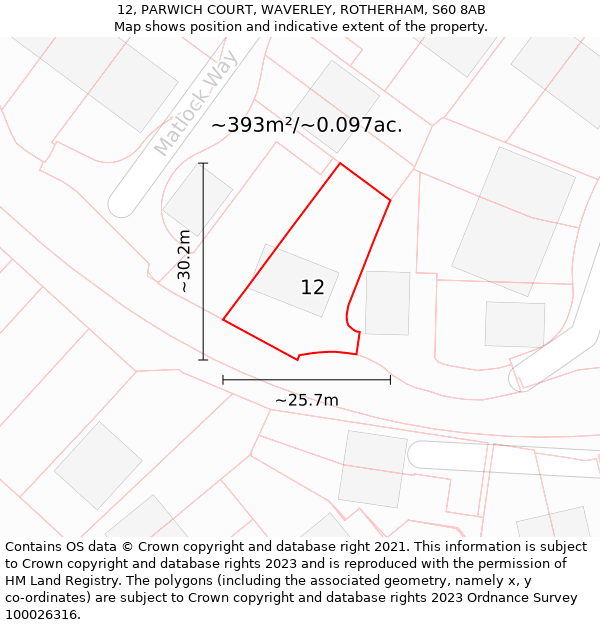 12, PARWICH COURT, WAVERLEY, ROTHERHAM, S60 8AB: Plot and title map