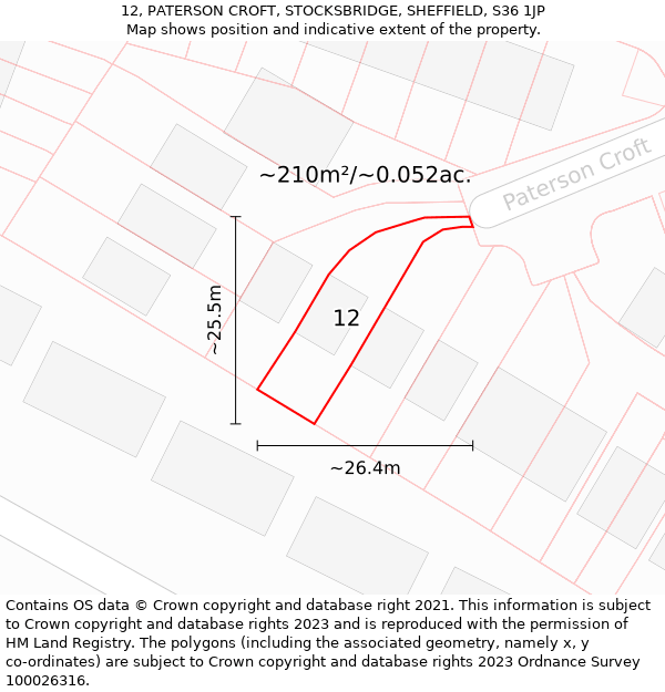 12, PATERSON CROFT, STOCKSBRIDGE, SHEFFIELD, S36 1JP: Plot and title map