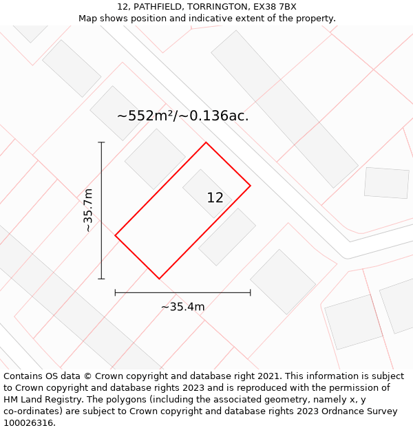 12, PATHFIELD, TORRINGTON, EX38 7BX: Plot and title map