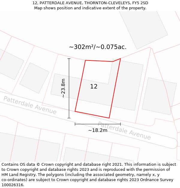 12, PATTERDALE AVENUE, THORNTON-CLEVELEYS, FY5 2SD: Plot and title map