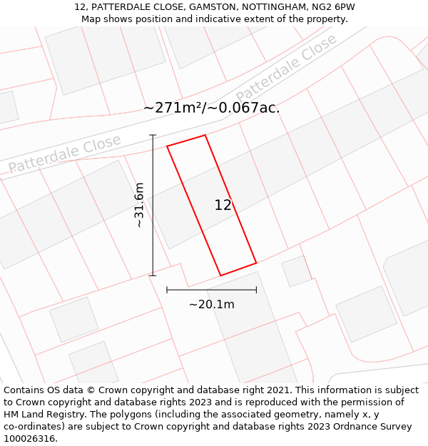 12, PATTERDALE CLOSE, GAMSTON, NOTTINGHAM, NG2 6PW: Plot and title map