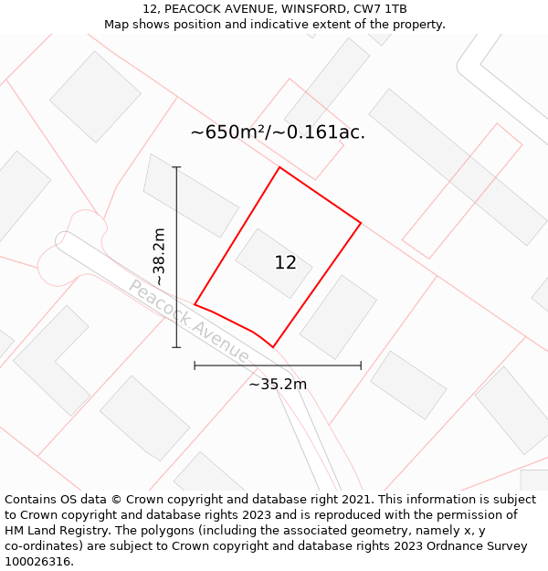 12, PEACOCK AVENUE, WINSFORD, CW7 1TB: Plot and title map