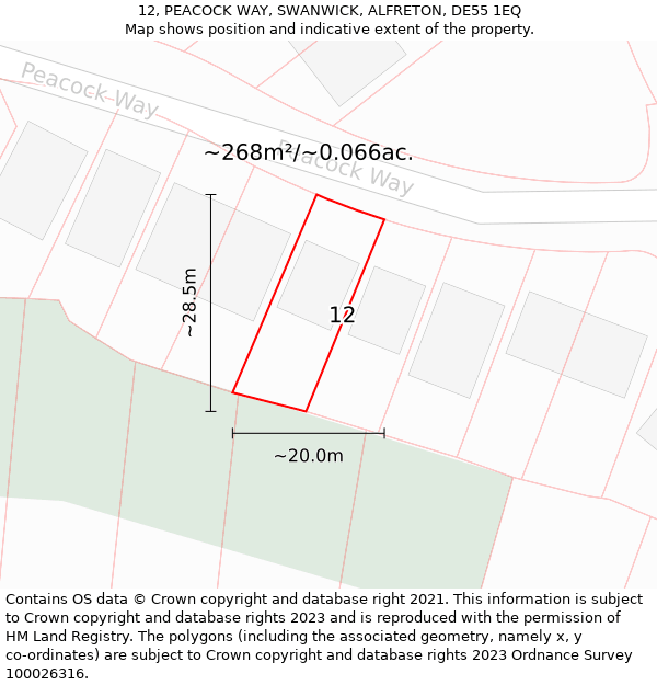 12, PEACOCK WAY, SWANWICK, ALFRETON, DE55 1EQ: Plot and title map