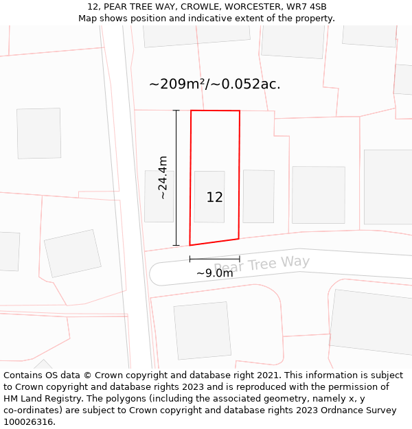 12, PEAR TREE WAY, CROWLE, WORCESTER, WR7 4SB: Plot and title map