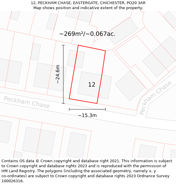 12, PECKHAM CHASE, EASTERGATE, CHICHESTER, PO20 3AR: Plot and title map