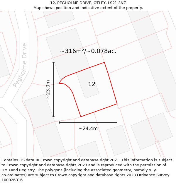 12, PEGHOLME DRIVE, OTLEY, LS21 3NZ: Plot and title map