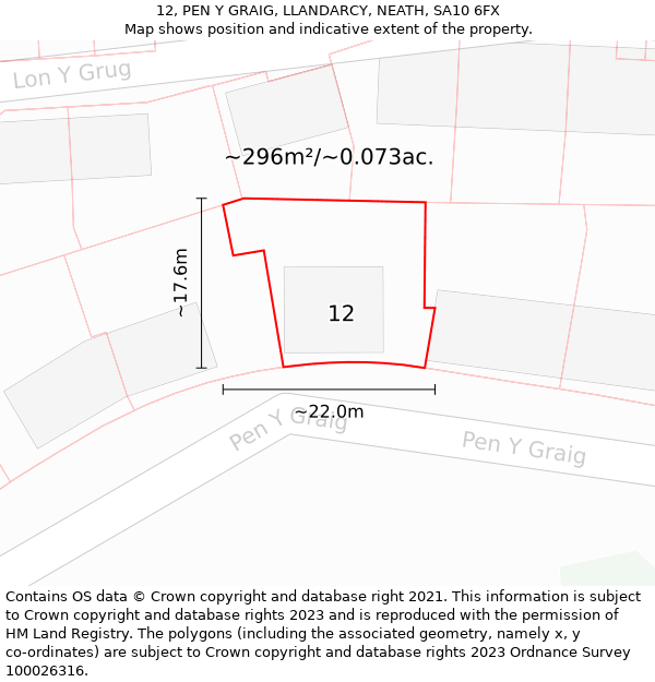 12, PEN Y GRAIG, LLANDARCY, NEATH, SA10 6FX: Plot and title map