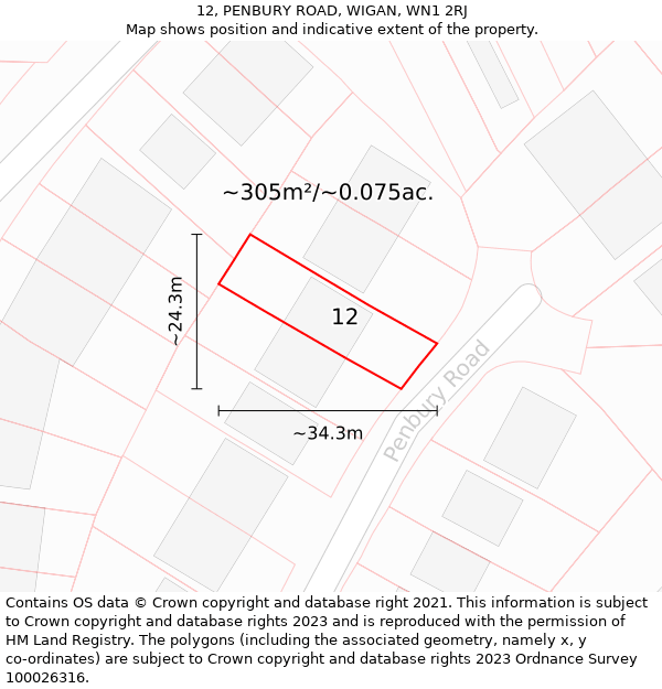 12, PENBURY ROAD, WIGAN, WN1 2RJ: Plot and title map