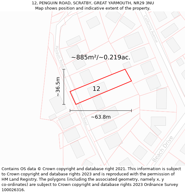 12, PENGUIN ROAD, SCRATBY, GREAT YARMOUTH, NR29 3NU: Plot and title map