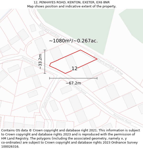 12, PENHAYES ROAD, KENTON, EXETER, EX6 8NR: Plot and title map