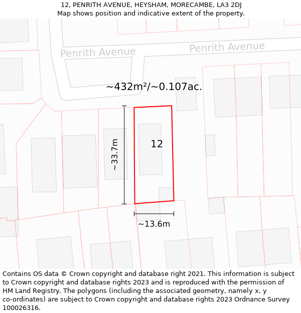 12, PENRITH AVENUE, HEYSHAM, MORECAMBE, LA3 2DJ: Plot and title map