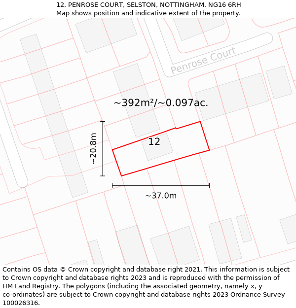 12, PENROSE COURT, SELSTON, NOTTINGHAM, NG16 6RH: Plot and title map