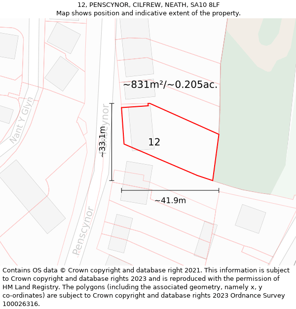 12, PENSCYNOR, CILFREW, NEATH, SA10 8LF: Plot and title map