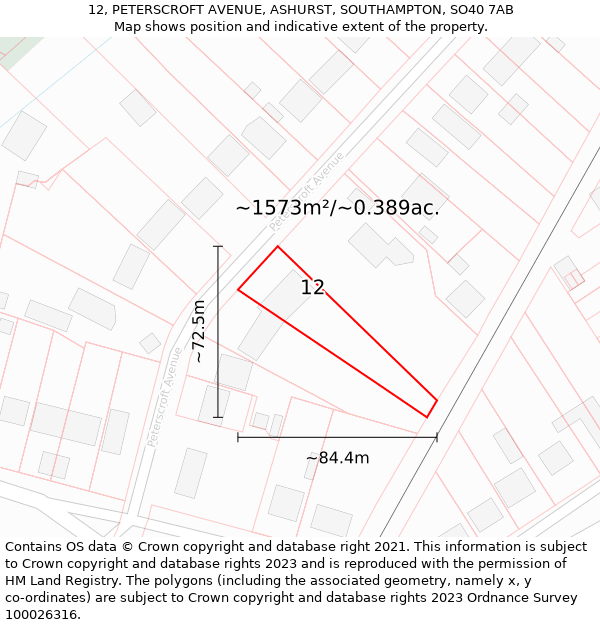 12, PETERSCROFT AVENUE, ASHURST, SOUTHAMPTON, SO40 7AB: Plot and title map