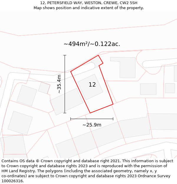 12, PETERSFIELD WAY, WESTON, CREWE, CW2 5SH: Plot and title map