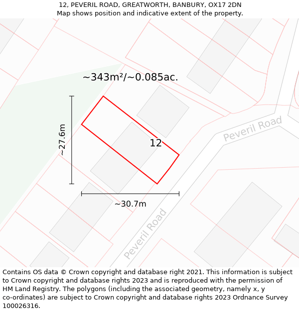 12, PEVERIL ROAD, GREATWORTH, BANBURY, OX17 2DN: Plot and title map