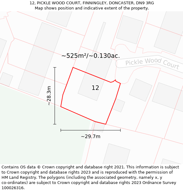 12, PICKLE WOOD COURT, FINNINGLEY, DONCASTER, DN9 3RG: Plot and title map