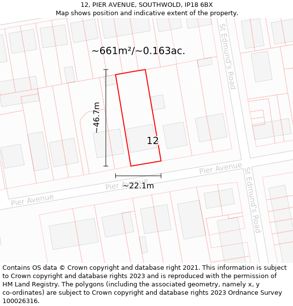 12, PIER AVENUE, SOUTHWOLD, IP18 6BX: Plot and title map