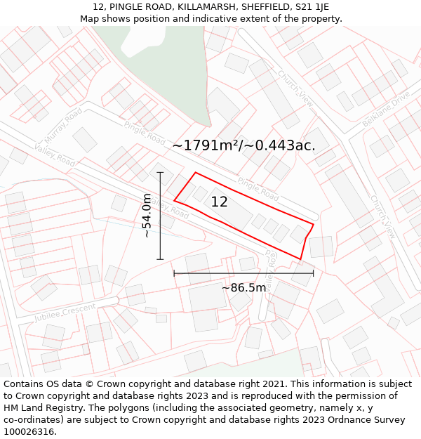 12, PINGLE ROAD, KILLAMARSH, SHEFFIELD, S21 1JE: Plot and title map