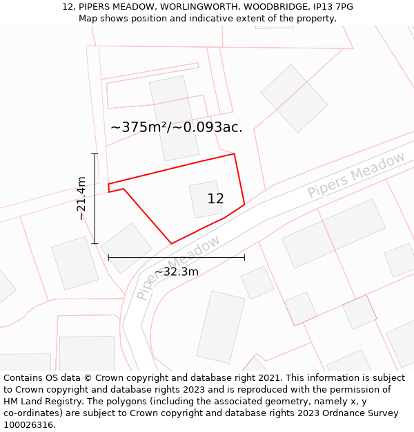 12, PIPERS MEADOW, WORLINGWORTH, WOODBRIDGE, IP13 7PG: Plot and title map