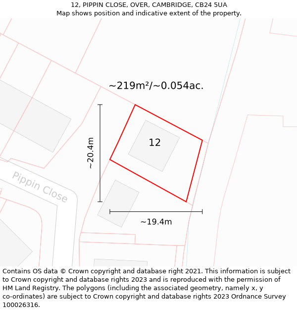 12, PIPPIN CLOSE, OVER, CAMBRIDGE, CB24 5UA: Plot and title map