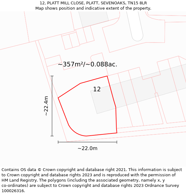 12, PLATT MILL CLOSE, PLATT, SEVENOAKS, TN15 8LR: Plot and title map