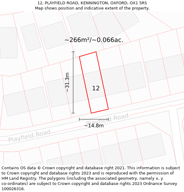 12, PLAYFIELD ROAD, KENNINGTON, OXFORD, OX1 5RS: Plot and title map