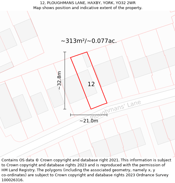 12, PLOUGHMANS LANE, HAXBY, YORK, YO32 2WR: Plot and title map