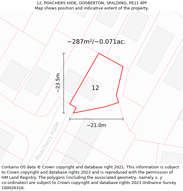 12, POACHERS HIDE, GOSBERTON, SPALDING, PE11 4PF: Plot and title map