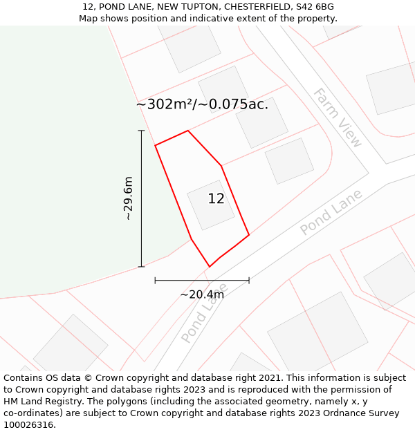 12, POND LANE, NEW TUPTON, CHESTERFIELD, S42 6BG: Plot and title map