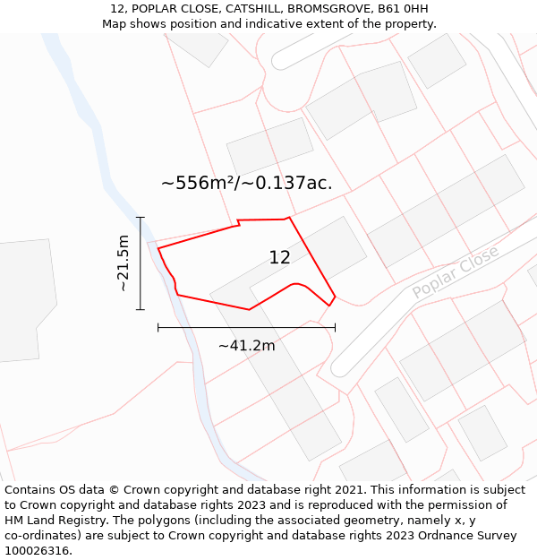 12, POPLAR CLOSE, CATSHILL, BROMSGROVE, B61 0HH: Plot and title map