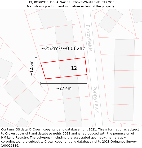 12, POPPYFIELDS, ALSAGER, STOKE-ON-TRENT, ST7 2GF: Plot and title map