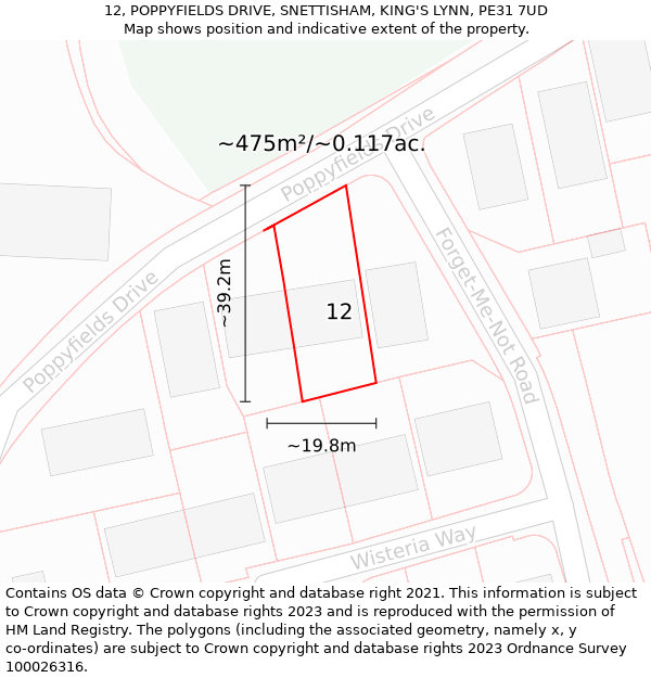 12, POPPYFIELDS DRIVE, SNETTISHAM, KING'S LYNN, PE31 7UD: Plot and title map