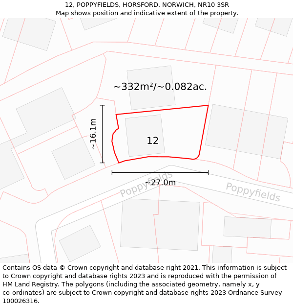 12, POPPYFIELDS, HORSFORD, NORWICH, NR10 3SR: Plot and title map