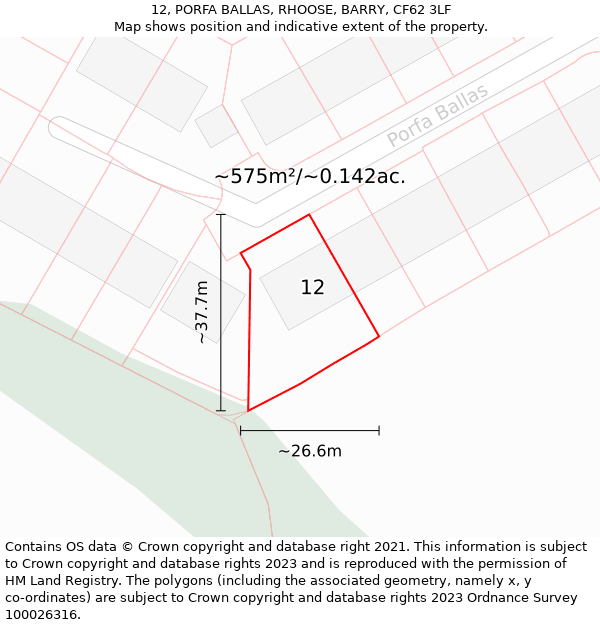 12, PORFA BALLAS, RHOOSE, BARRY, CF62 3LF: Plot and title map