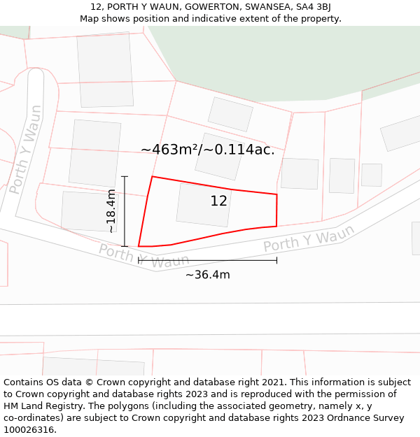 12, PORTH Y WAUN, GOWERTON, SWANSEA, SA4 3BJ: Plot and title map