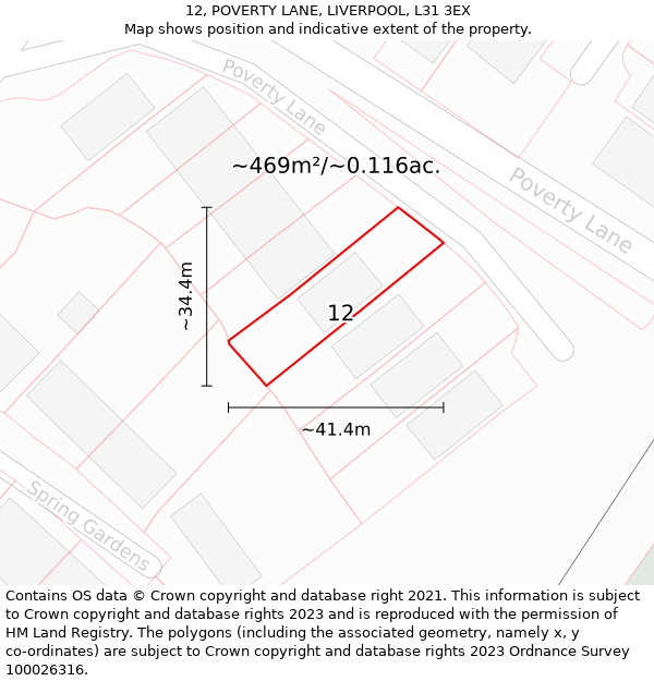 12, POVERTY LANE, LIVERPOOL, L31 3EX: Plot and title map