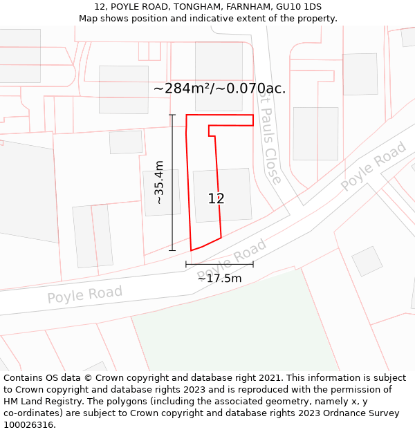 12, POYLE ROAD, TONGHAM, FARNHAM, GU10 1DS: Plot and title map