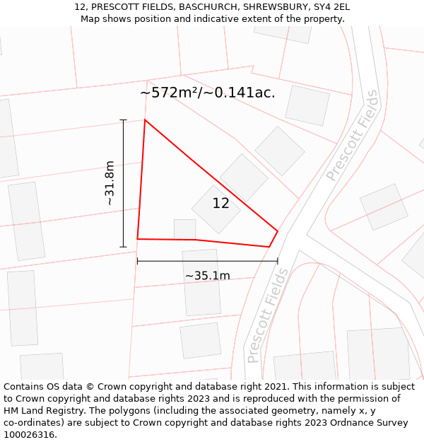 12, PRESCOTT FIELDS, BASCHURCH, SHREWSBURY, SY4 2EL: Plot and title map