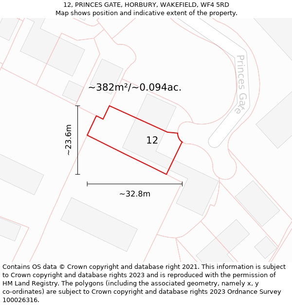 12, PRINCES GATE, HORBURY, WAKEFIELD, WF4 5RD: Plot and title map