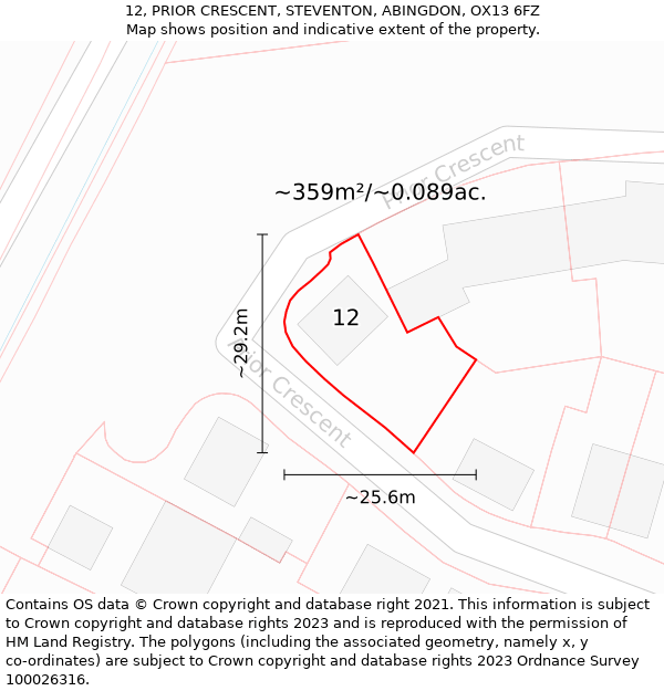 12, PRIOR CRESCENT, STEVENTON, ABINGDON, OX13 6FZ: Plot and title map