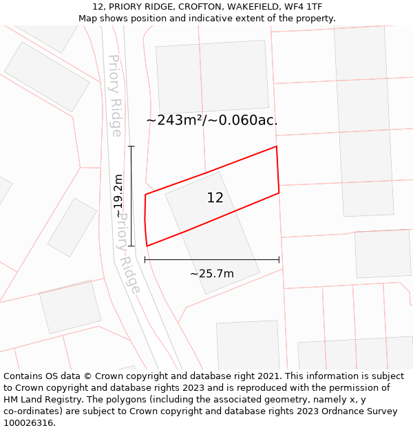 12, PRIORY RIDGE, CROFTON, WAKEFIELD, WF4 1TF: Plot and title map