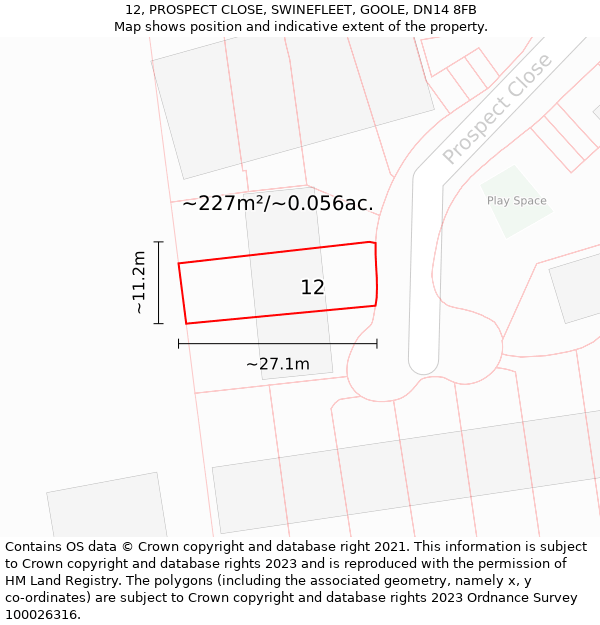 12, PROSPECT CLOSE, SWINEFLEET, GOOLE, DN14 8FB: Plot and title map