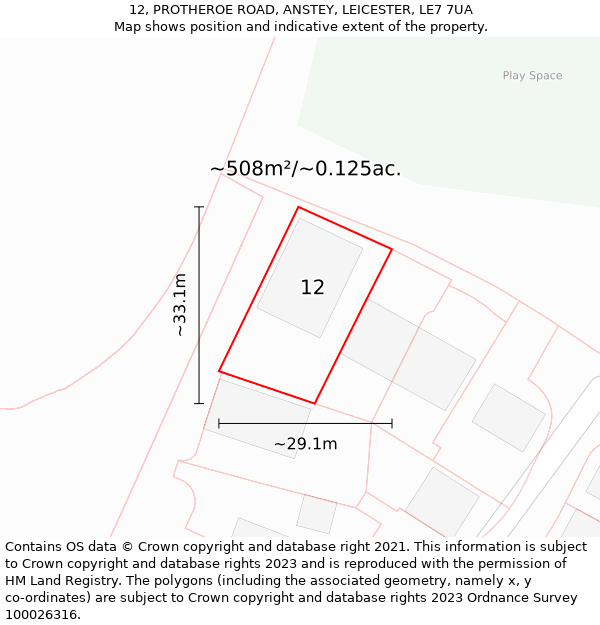 12, PROTHEROE ROAD, ANSTEY, LEICESTER, LE7 7UA: Plot and title map