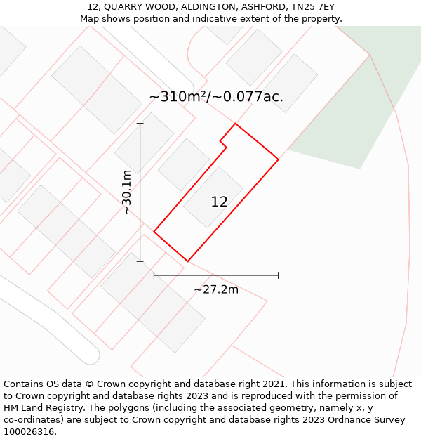 12, QUARRY WOOD, ALDINGTON, ASHFORD, TN25 7EY: Plot and title map