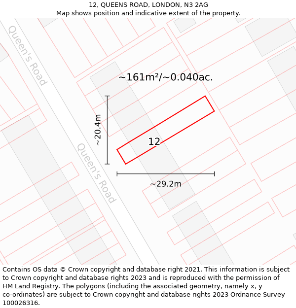 12, QUEENS ROAD, LONDON, N3 2AG: Plot and title map