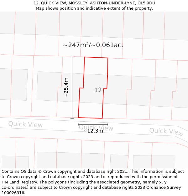 12, QUICK VIEW, MOSSLEY, ASHTON-UNDER-LYNE, OL5 9DU: Plot and title map